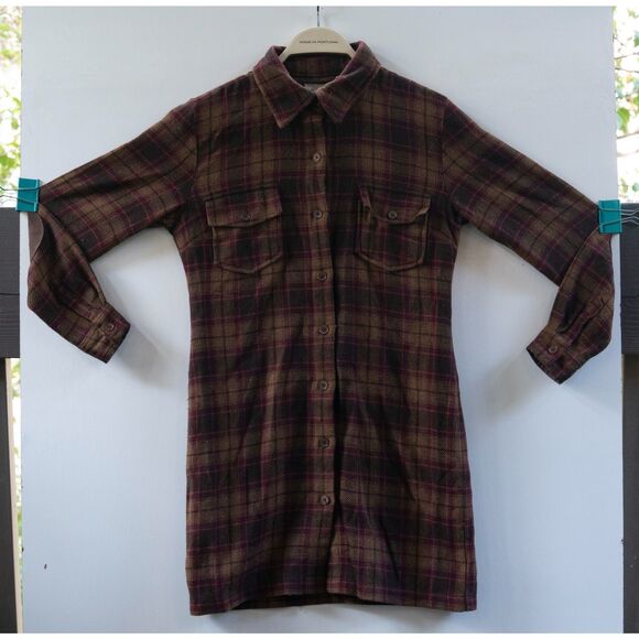 GAP Wool-blend Plaid Shirt Dress in Brown & Burgundy Size XS - Picture 1 of 4